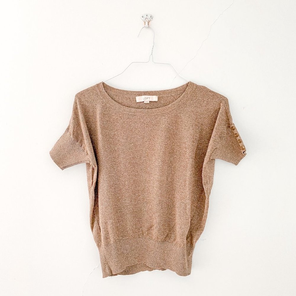 Ann Taylor neutral metallic short sleeve sweater